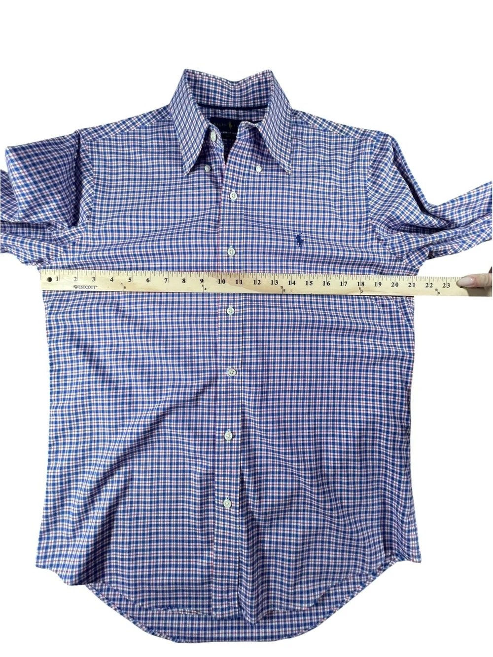 Polo Ralph Lauren Check Plaid Button Down Shirt Blue Red Non Iron Mens S